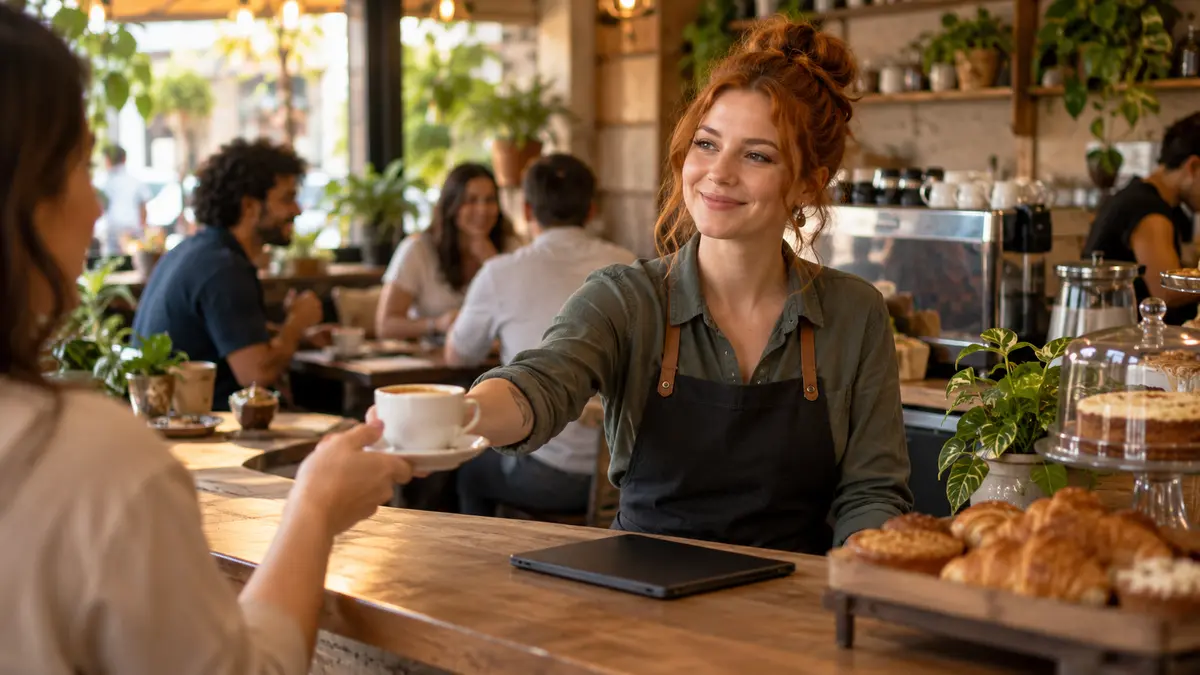 Microempreendedora trabalha no atendimento de sua cafeteria