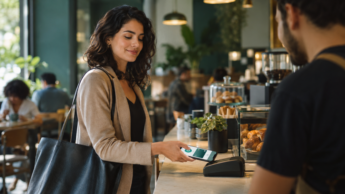 Cliente realiza pagamento com Pix por aproximação em uma cafeteria